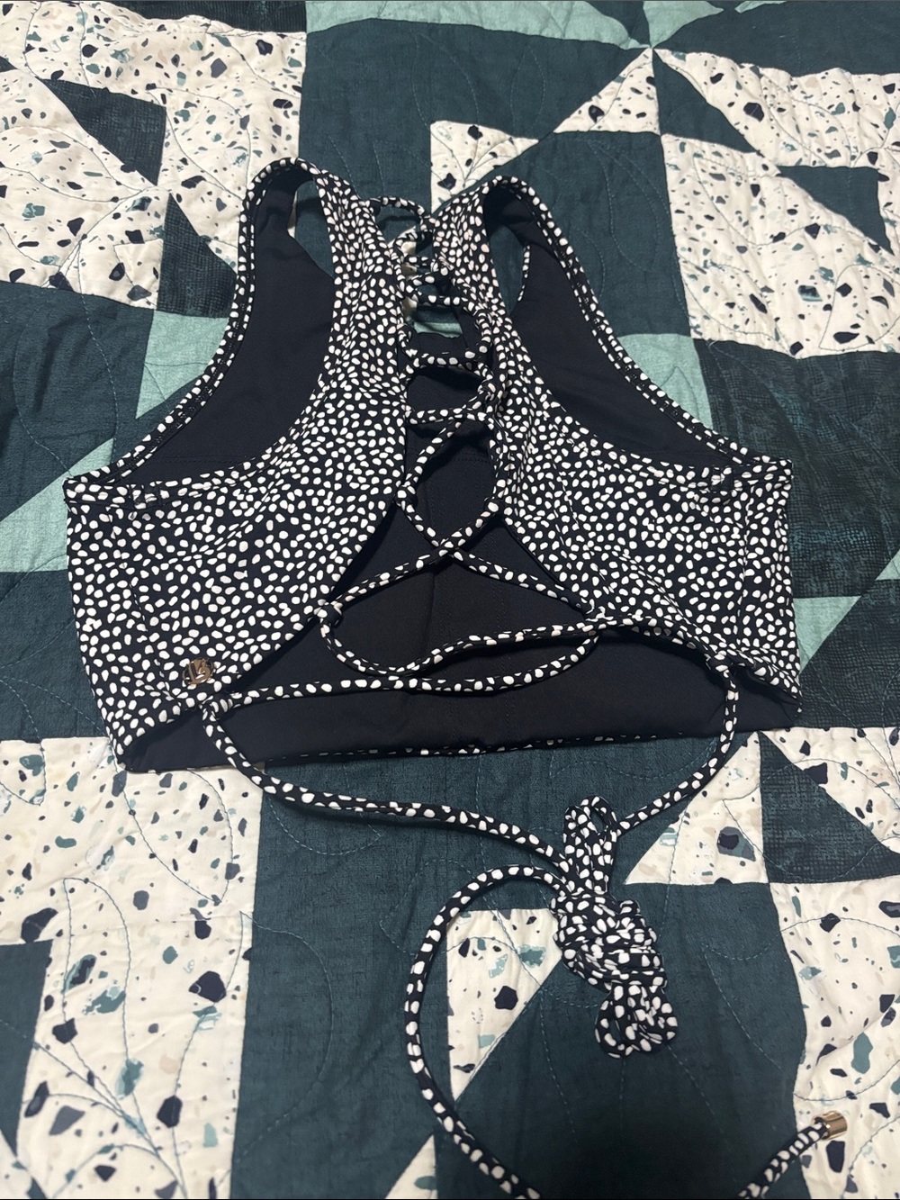 Buffbunny Polka Dot Lace-Up Black & White swimsuit top
